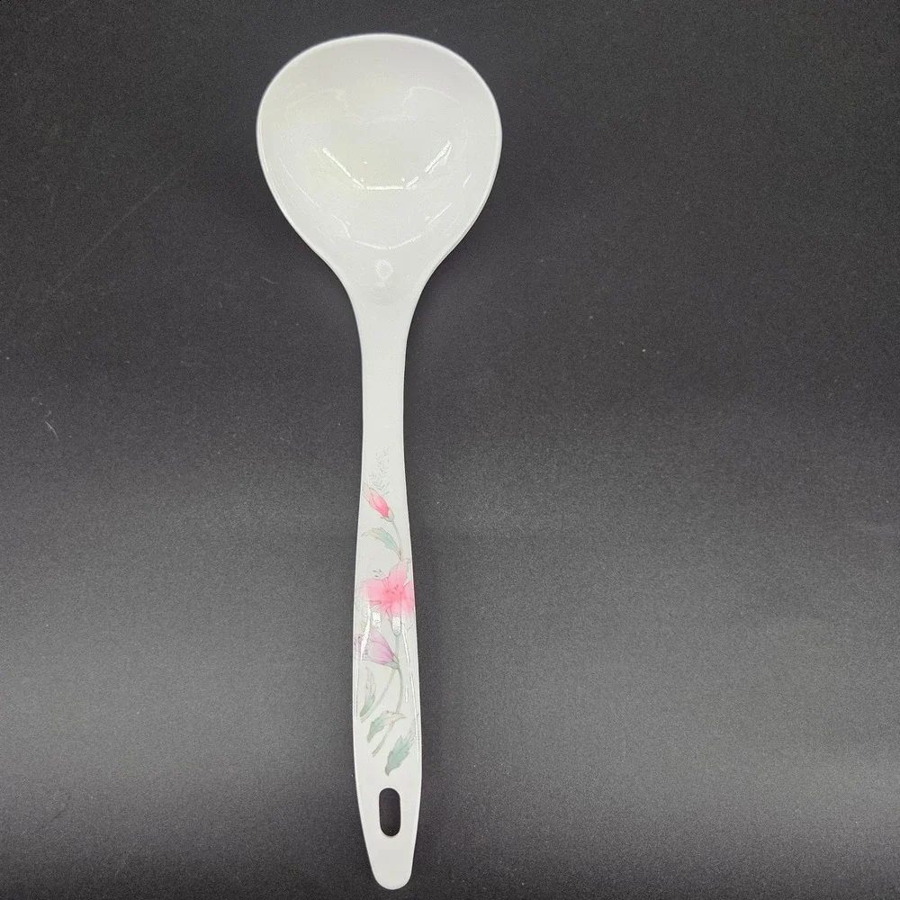 Superware Melamine Soup Ladle White Pink Floral Pattern SP 285 Made in Thailand
